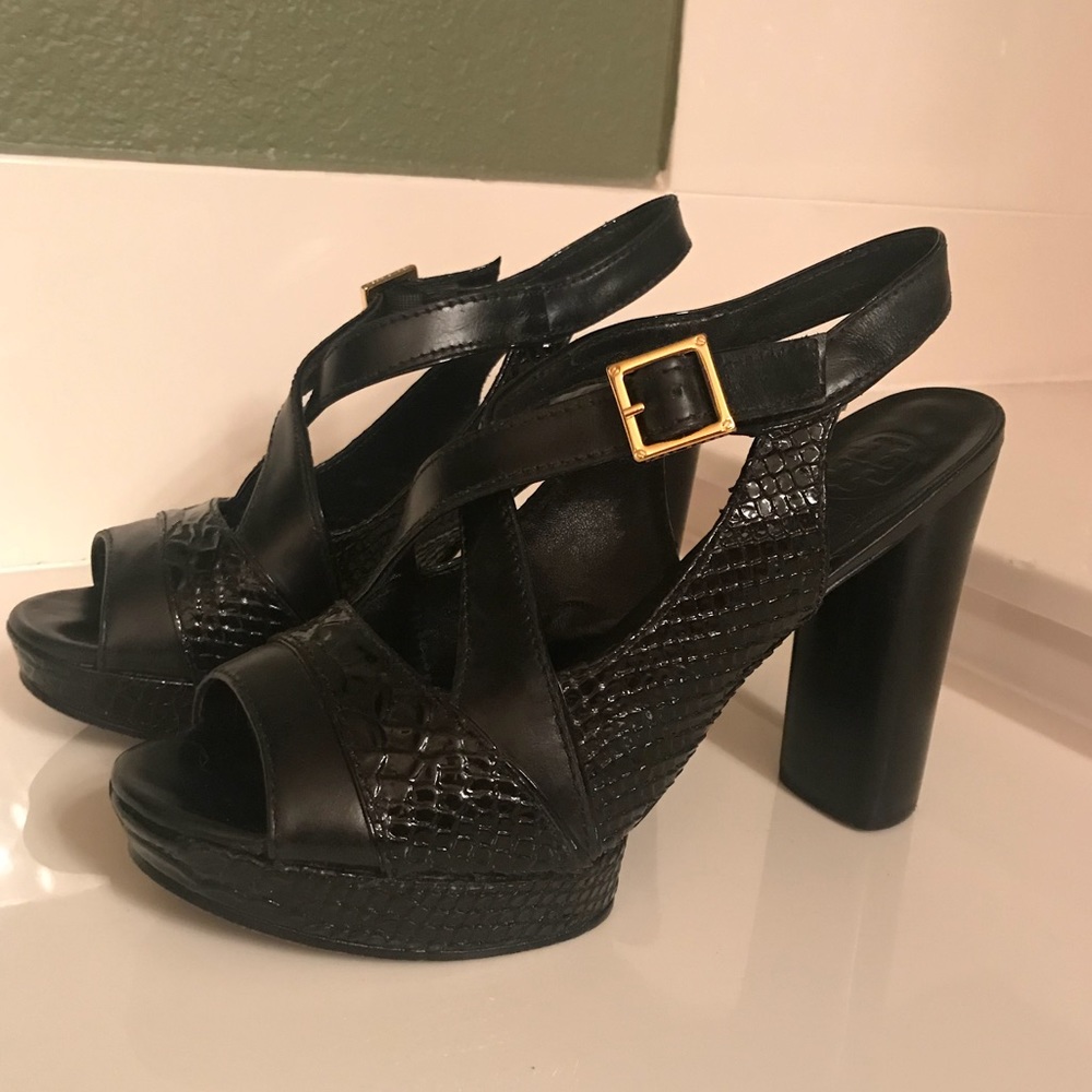 Tory Burch Deidre Black Leather Platform Sandals 8